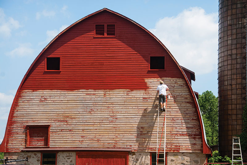 apply paint to barn