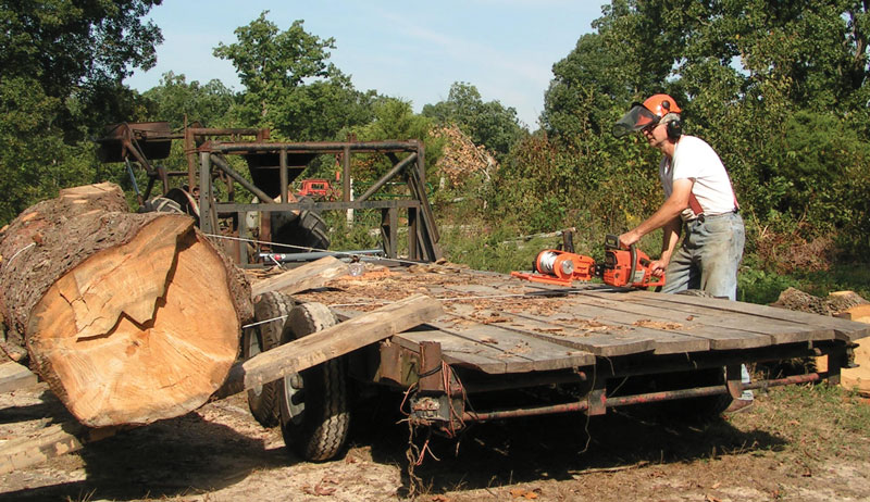 portable sawmill trailer parbuckle loading